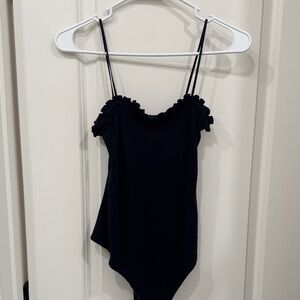 Black Ruffle Trim Women's Bodysuit